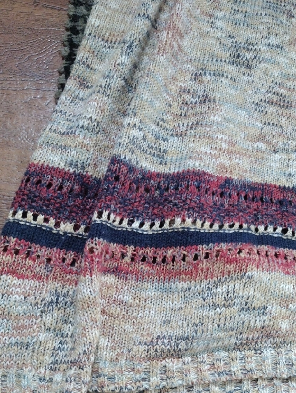 SONOMA Cream Marled Open-Front Cardigan with Multicolor Hem Stripes - Picture 9 of 10